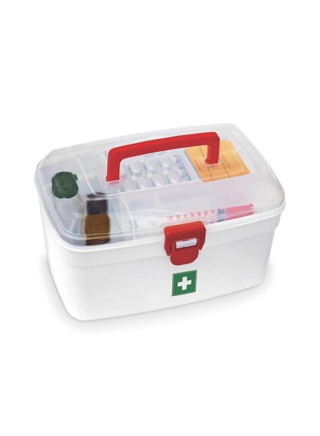 MILTON Plastic Medicine Box, First Aid Box, Detachable Tray with Handle, Emergency Indoor Outdoor Medical Utility Cabinet Organizer, Transparent, Portable & Lockable Container, White - Image 1